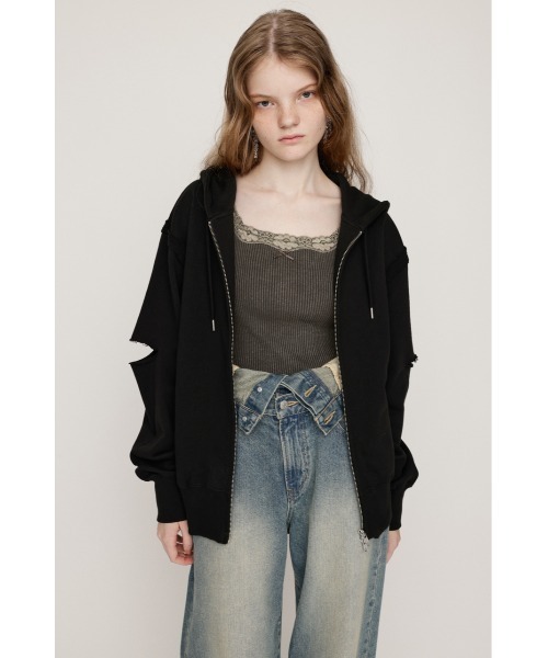 SLY(スライ)の「SLIT ZIP SW PK スリット ジップ スウェット パーカー 秋服 冬服(パーカー・レディース・ブラック/杢グレー/ブラウン・FREE)」の4枚目の写真