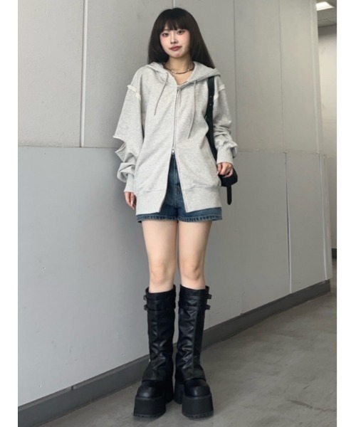 SLY(スライ)の「SLIT ZIP SW PK スリット ジップ スウェット パーカー 秋服 冬服(パーカー・レディース・ブラック/杢グレー/ブラウン・FREE)」の22枚目の写真