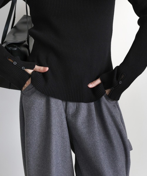 select MOCA（セレクトモカ）の「スリーブスリットプチハイリブニット（ニット/セーター・レディース・アイボリー/ブラック/グレー/ブラウン/ベージュ・FREE）」の6枚目の写真