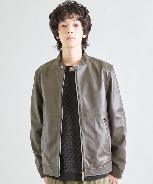 UNION STATION（ユニオンステーション）の「シープナッパシングルライダース（ライダースジャケット・メンズ・カーキ/ブラック/ネイビー・M/L/S/LL）」の2枚目の写真