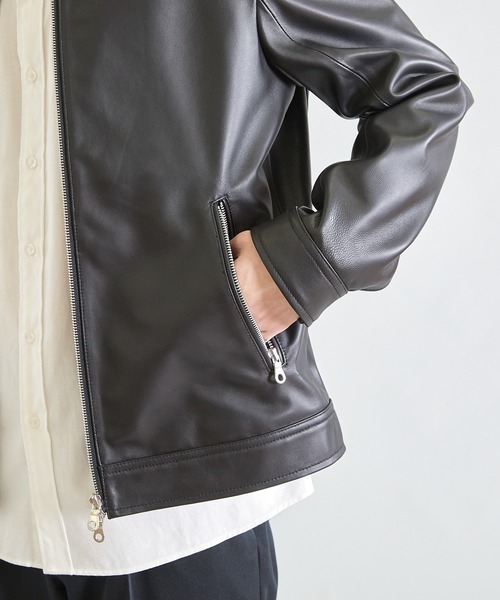 UNION STATION（ユニオンステーション）の「シープナッパシングルライダース（ライダースジャケット・メンズ・カーキ/ブラック/ネイビー・M/L/S/LL）」の11枚目の写真