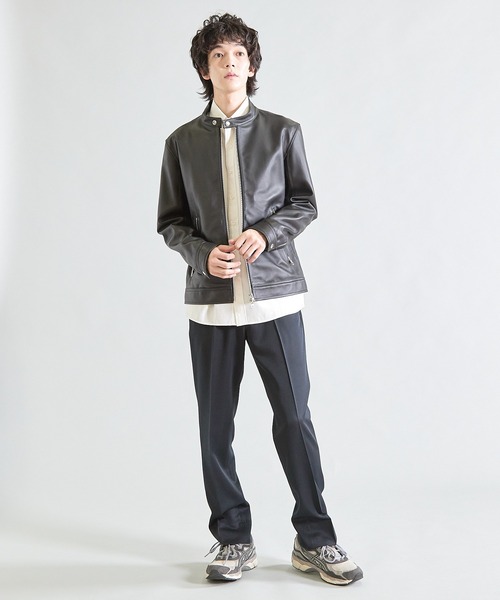 UNION STATION（ユニオンステーション）の「シープナッパシングルライダース（ライダースジャケット・メンズ・カーキ/ブラック/ネイビー・M/L/S/LL）」の12枚目の写真