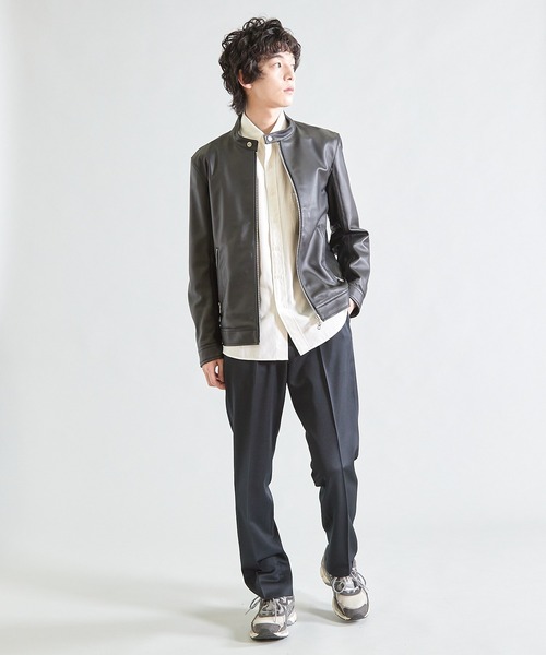 UNION STATION（ユニオンステーション）の「シープナッパシングルライダース（ライダースジャケット・メンズ・カーキ/ブラック/ネイビー・M/L/S/LL）」の13枚目の写真