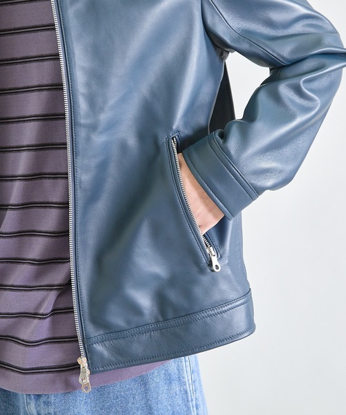 UNION STATION（ユニオンステーション）の「シープナッパシングルライダース（ライダースジャケット・メンズ・カーキ/ブラック/ネイビー・M/L/S/LL）」の18枚目の写真