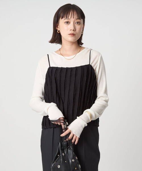 green label relaxing（グリーンレーベルリラクシング）の「ジャガード ガーゼ キャミソール（キャミソール・レディース・オフホワイト/ブラック・FREE）」の3枚目の写真