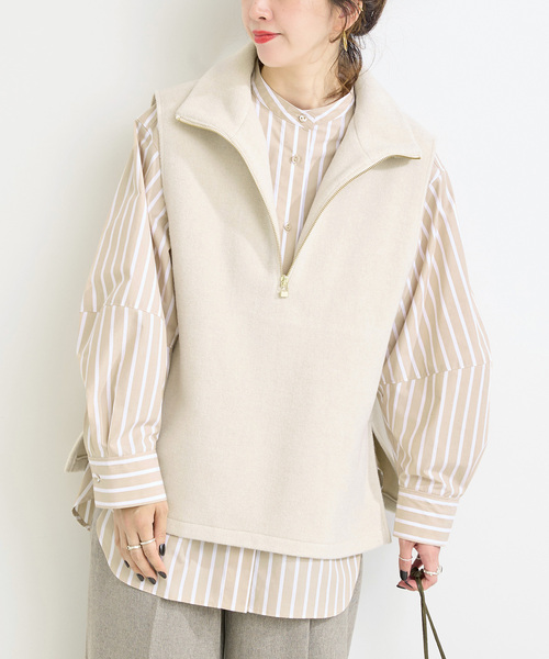 2点セット》ウォッシャブル / スタンドシャツ付きハーフジップ