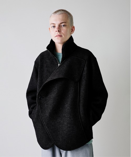 rehacer（レアセル）の「rehacer : Wave Melton Jacket / ウエーブ メルトン ジャケット（テーラードジャケット・メンズ・ブラック/グレー・SMALL/LARGE/MEDIUM）」の2枚目の写真