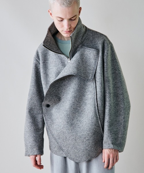 rehacer（レアセル）の「rehacer : Wave Melton Jacket / ウエーブ メルトン ジャケット（テーラードジャケット・メンズ・ブラック/グレー・SMALL/LARGE/MEDIUM）」の3枚目の写真