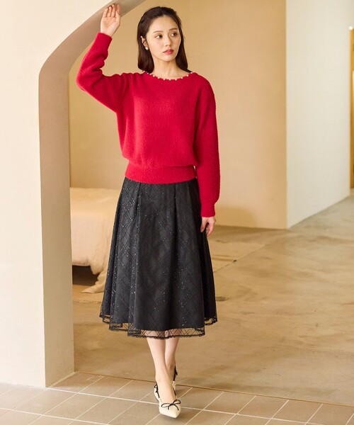 Feroux（フェルゥ）の「きらめきチェックフレア スカート（スカート・レディース・ホワイト系/ブラック系・SMALL/MEDIUM）」の3枚目の写真