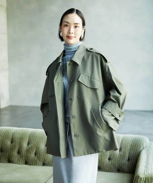 MICHEL KLEIN（ミッシェル・クラン）の「[セットアップ対応]ミリタリーカバーオール（ステンカラーコート・レディース・カーキ・38）」の2枚目の写真