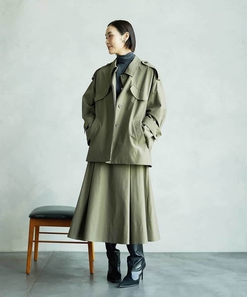 MICHEL KLEIN（ミッシェル・クラン）の「[セットアップ対応]ミリタリーカバーオール（ステンカラーコート・レディース・カーキ・38）」の5枚目の写真