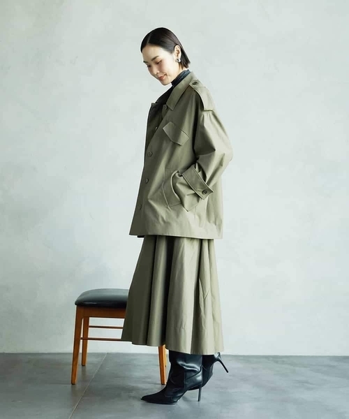 MICHEL KLEIN（ミッシェル・クラン）の「[セットアップ対応]ミリタリーカバーオール（ステンカラーコート・レディース・カーキ・38）」の6枚目の写真