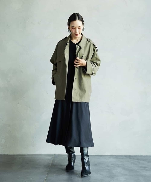 MICHEL KLEIN（ミッシェル・クラン）の「[セットアップ対応]ミリタリーカバーオール（ステンカラーコート・レディース・カーキ・38）」の8枚目の写真