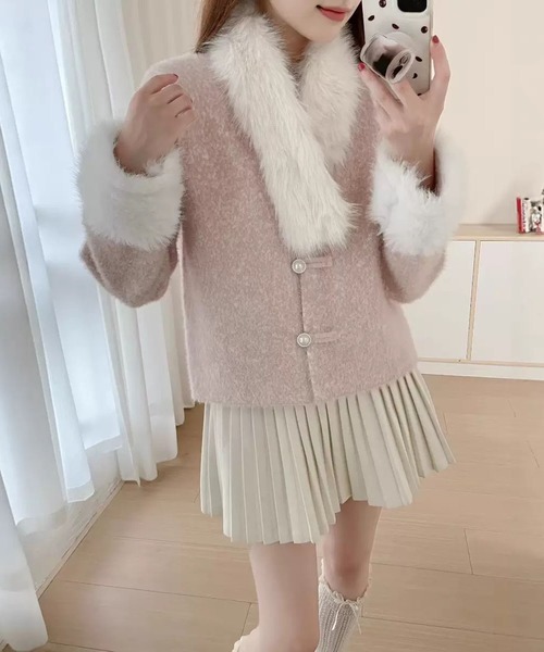 WESTSEA(ウエストシー)の「ふわふわフェイクファー ショート丈 ガーリージャケット(その他アウター・レディース・グレー/ピンク・FREE)」の1枚目の写真