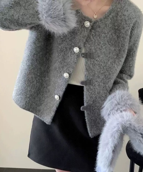 WESTSEA(ウエストシー)の「ふわふわフェイクファー ショート丈 ガーリージャケット(その他アウター・レディース・グレー/ピンク・FREE)」の4枚目の写真