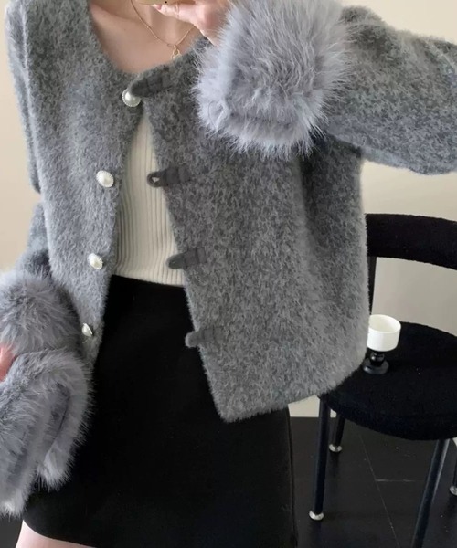 WESTSEA(ウエストシー)の「ふわふわフェイクファー ショート丈 ガーリージャケット(その他アウター・レディース・グレー/ピンク・FREE)」の5枚目の写真