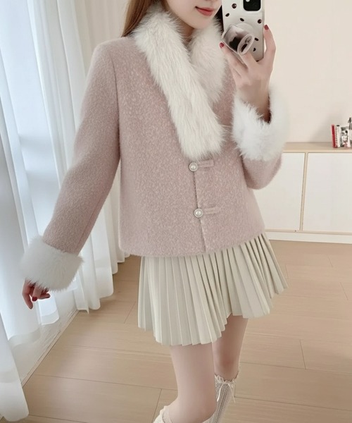 WESTSEA(ウエストシー)の「ふわふわフェイクファー ショート丈 ガーリージャケット(その他アウター・レディース・グレー/ピンク・FREE)」の9枚目の写真