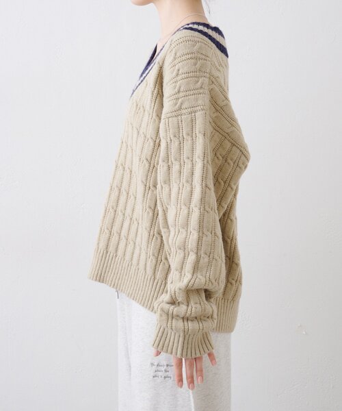 GEVACO（ゲバコ）の「【GEVACO】チルデンニット（ニット/セーター・レディース・ベージュ/ブラウン・ONE SIZE）」の11枚目の写真