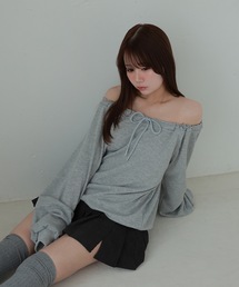 front ribbon ombra sweat tops/フロントリボンオンブラスウェットトップス