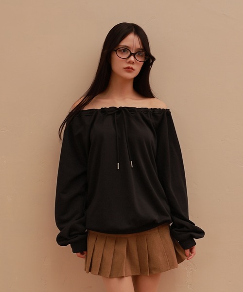 M DOLLY(エムドリー)の「front ribbon ombra sweat tops/フロントリボンオンブラスウェットトップス(スウェット・レディース・ブラック/グレー・FREE)」の10枚目の写真