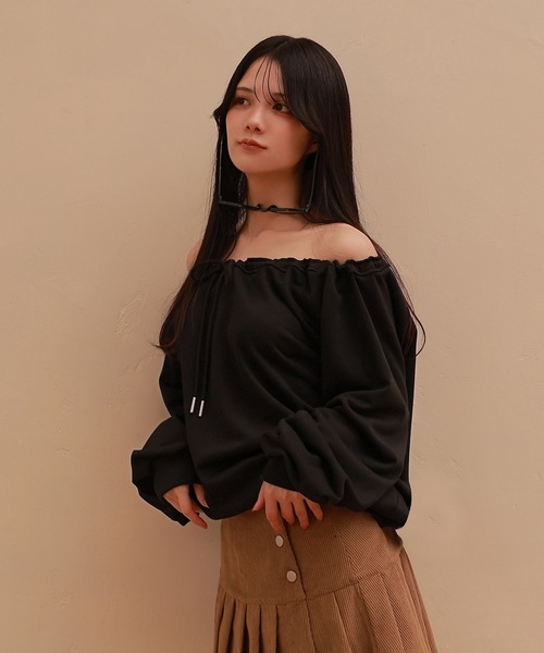 M DOLLY(エムドリー)の「front ribbon ombra sweat tops/フロントリボンオンブラスウェットトップス(スウェット・レディース・ブラック/グレー・FREE)」の12枚目の写真