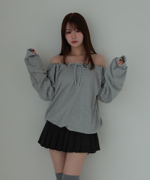 M DOLLY(エムドリー)の「front ribbon ombra sweat tops/フロントリボンオンブラスウェットトップス(スウェット・レディース・ブラック/グレー・FREE)」の15枚目の写真