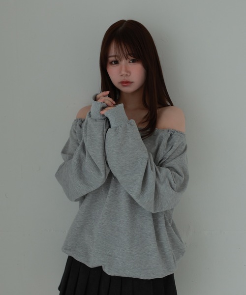 M DOLLY(エムドリー)の「front ribbon ombra sweat tops/フロントリボンオンブラスウェットトップス(スウェット・レディース・ブラック/グレー・FREE)」の16枚目の写真
