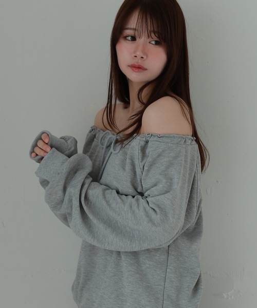 M DOLLY(エムドリー)の「front ribbon ombra sweat tops/フロントリボンオンブラスウェットトップス(スウェット・レディース・ブラック/グレー・FREE)」の17枚目の写真