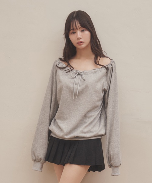 M DOLLY(エムドリー)の「front ribbon ombra sweat tops/フロントリボンオンブラスウェットトップス(スウェット・レディース・ブラック/グレー・FREE)」の20枚目の写真