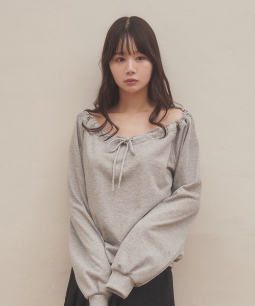 M DOLLY(エムドリー)の「front ribbon ombra sweat tops/フロントリボンオンブラスウェットトップス(スウェット・レディース・ブラック/グレー・FREE)」の22枚目の写真