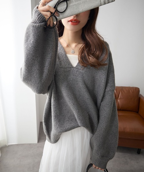 ReDial（リダイアル）の「キーネックニット（ニット/セーター・レディース・オフホワイト/モカ/チャコール・M/L/LL）」の4枚目の写真