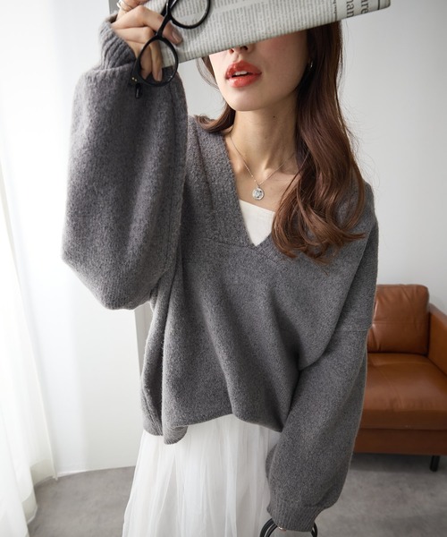 ReDial（リダイアル）の「キーネックニット（ニット/セーター・レディース・オフホワイト/モカ/チャコール・M/L/LL）」の7枚目の写真