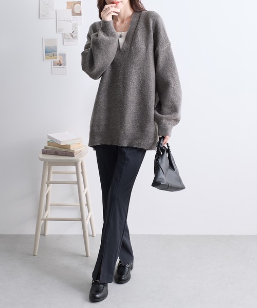 ReDial（リダイアル）の「キーネックニット（ニット/セーター・レディース・オフホワイト/モカ/チャコール・M/L/LL）」の16枚目の写真