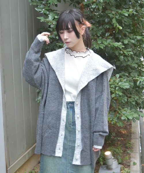 axes femme（アクシーズファム）の「配色ニットカーディガン（カーディガン/ボレロ・レディース・モカ/チャコール・FREE）」の19枚目の写真
