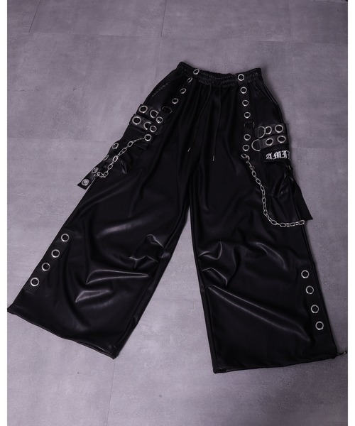 Amilige PUカーゴパンツ ブラック Amilige（アミリージュ） カーゴパンツ PUサスペンダージョガーパンツ