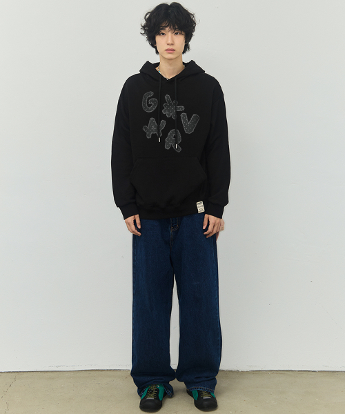 GRAVER（グレーバー）の「[ユニセックス]DOTS GRAV フードパーカー_ブラック（パーカー・レディース・ブラック・SMALL/MEDIUM/LARGE）」の6枚目の写真