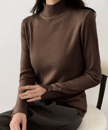 ハイネック 袖ボタンニット プルオーバー 長袖 トップス