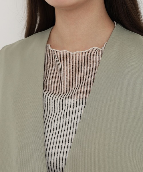 OMNES(オムネス)の「ノーカラーオープンサイドロングジレ(ベスト・レディース・ライトカーキ/ベージュ・FREE)」の14枚目の写真