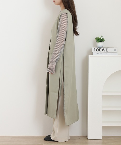 OMNES(オムネス)の「ノーカラーオープンサイドロングジレ(ベスト・レディース・ライトカーキ/ベージュ・FREE)」の12枚目の写真