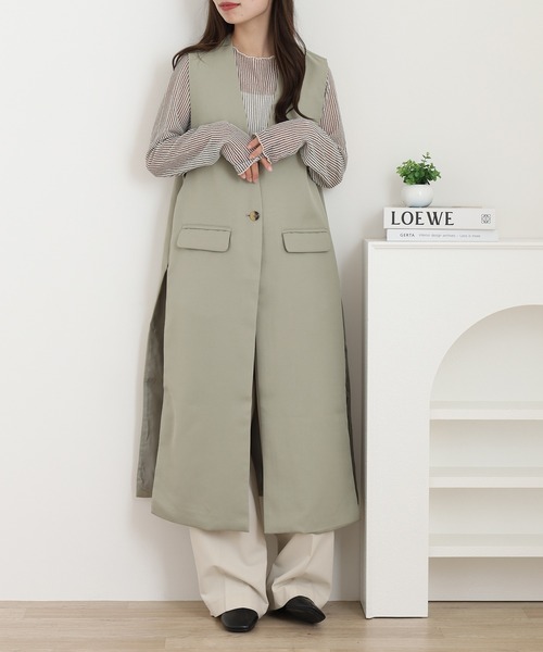 OMNES(オムネス)の「ノーカラーオープンサイドロングジレ(ベスト・レディース・ライトカーキ/ベージュ・FREE)」の7枚目の写真