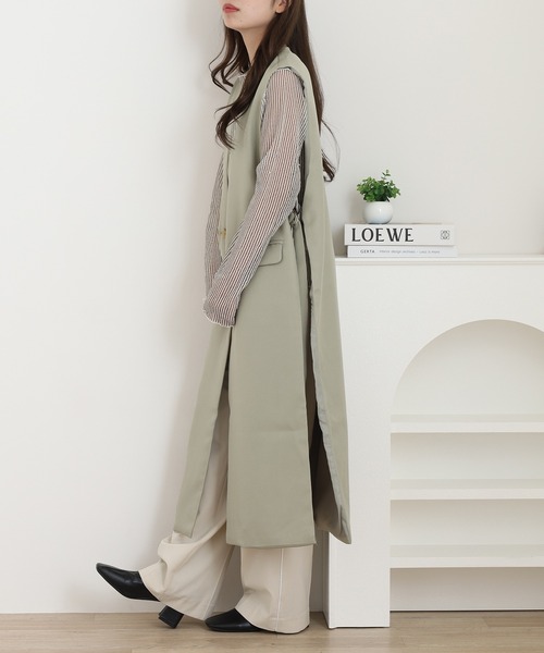 OMNES(オムネス)の「ノーカラーオープンサイドロングジレ(ベスト・レディース・ライトカーキ/ベージュ・FREE)」の10枚目の写真