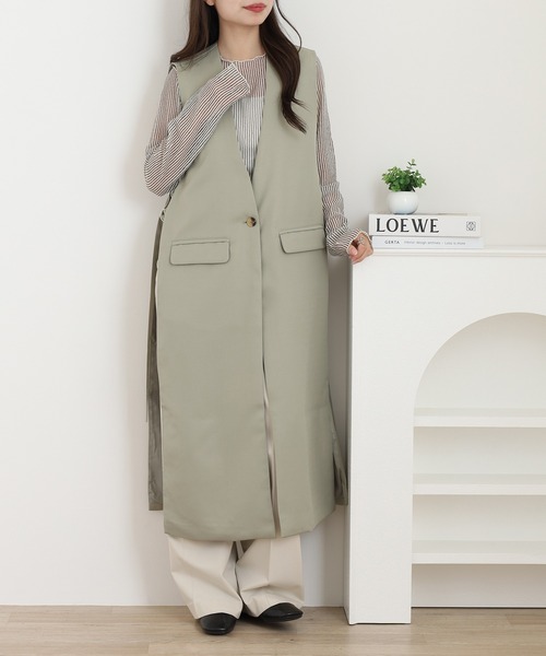 OMNES(オムネス)の「ノーカラーオープンサイドロングジレ(ベスト・レディース・ライトカーキ/ベージュ・FREE)」の8枚目の写真