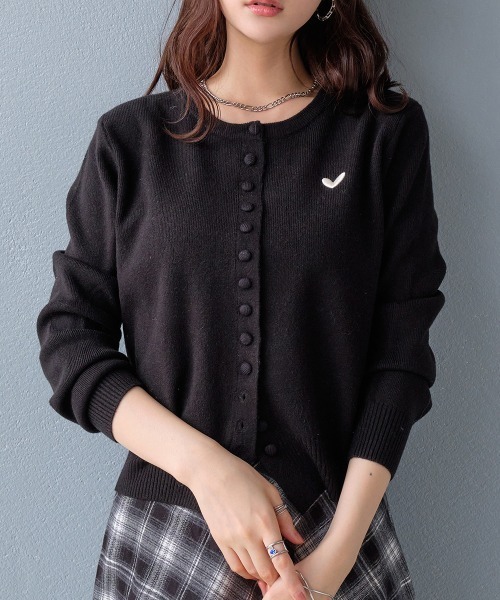 セール】ハート刺繍 ショートニットカーディガン（カーディガン/ボレロ