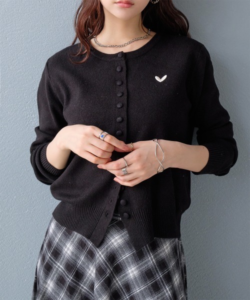 セール】ハート刺繍 ショートニットカーディガン（カーディガン/ボレロ