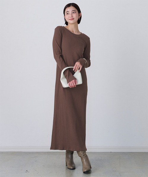 UR'S（ユアーズ）の「クルーネックリブワンピース（ワンピース・レディース・ブラック/チャコール/ブラウン・M/S）」の3枚目の写真