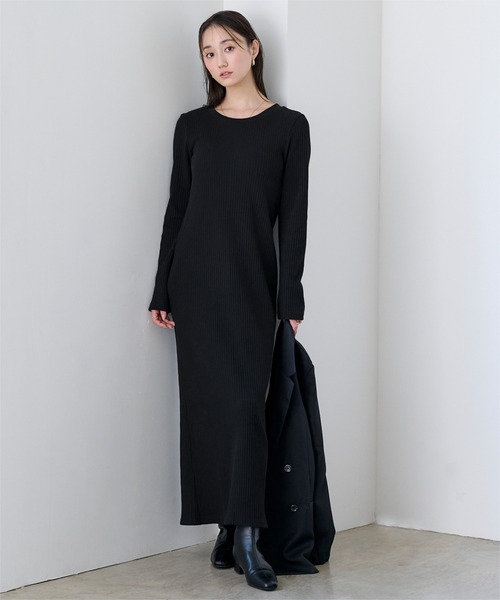 UR'S（ユアーズ）の「クルーネックリブワンピース（ワンピース・レディース・ブラック/チャコール/ブラウン・M/S）」の6枚目の写真