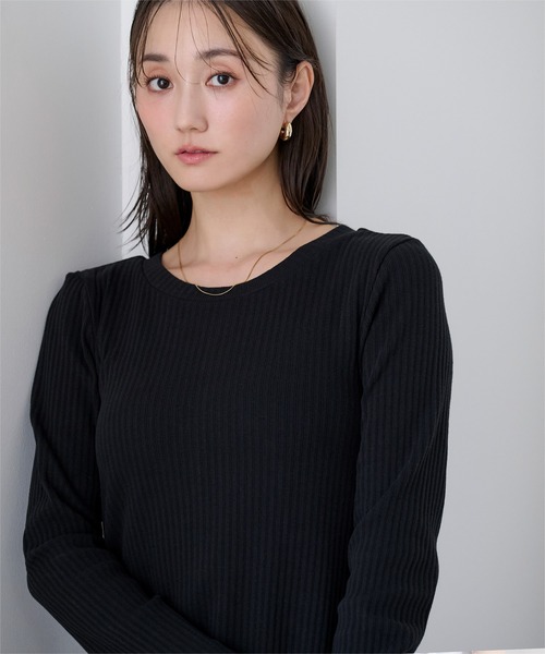 UR'S（ユアーズ）の「クルーネックリブワンピース（ワンピース・レディース・ブラック/チャコール/ブラウン・M/S）」の9枚目の写真