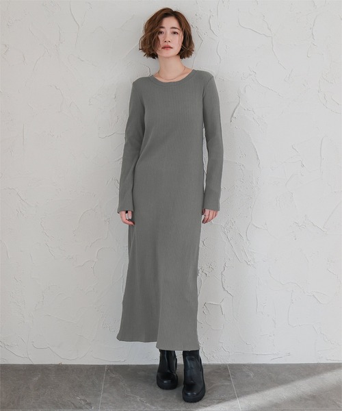 UR'S（ユアーズ）の「クルーネックリブワンピース（ワンピース・レディース・ブラック/チャコール/ブラウン・M/S）」の13枚目の写真