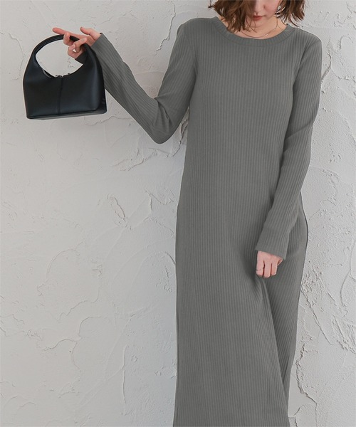 UR'S（ユアーズ）の「クルーネックリブワンピース（ワンピース・レディース・ブラック/チャコール/ブラウン・M/S）」の16枚目の写真