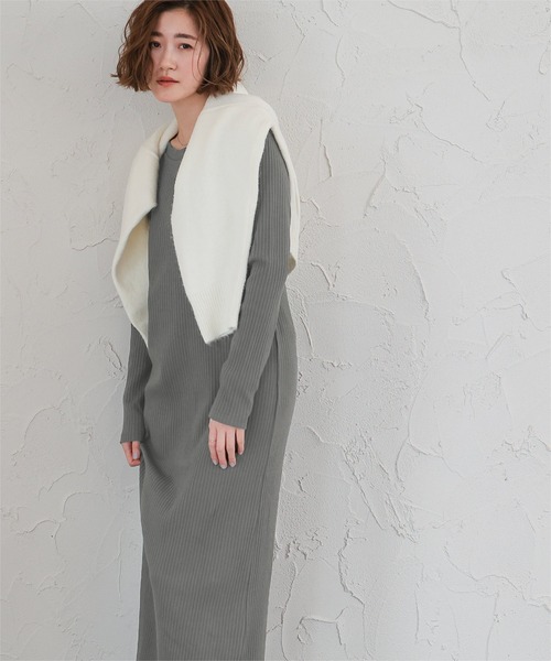 UR'S（ユアーズ）の「クルーネックリブワンピース（ワンピース・レディース・ブラック/チャコール/ブラウン・M/S）」の11枚目の写真